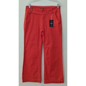 Flamingo Women's Wide Leg Long Pants Large Coral Triple Button‎ Waist & Zip NWT